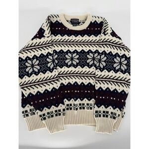 Vintage Roundtree & Yorke Sweater Men's Large Crew Neck Fair Isle Geometric Knit